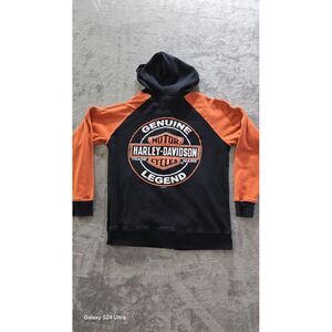 Harley Davidson boy's Size 12/14 Black and Orange Full Zip Up Hoodie‎